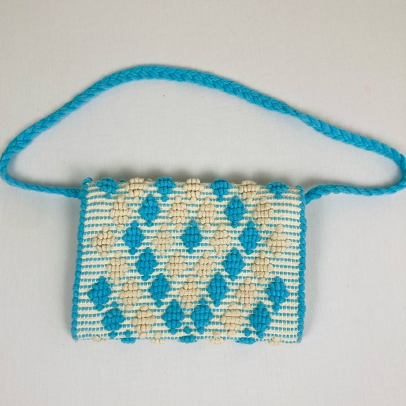 Antonello Tedde blue and white boho textured purse with braided strap. - Picture 5 of 7